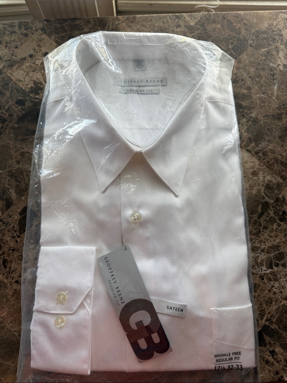 Geoffrey Beene White Sateen Dress Shirt - Point Collar